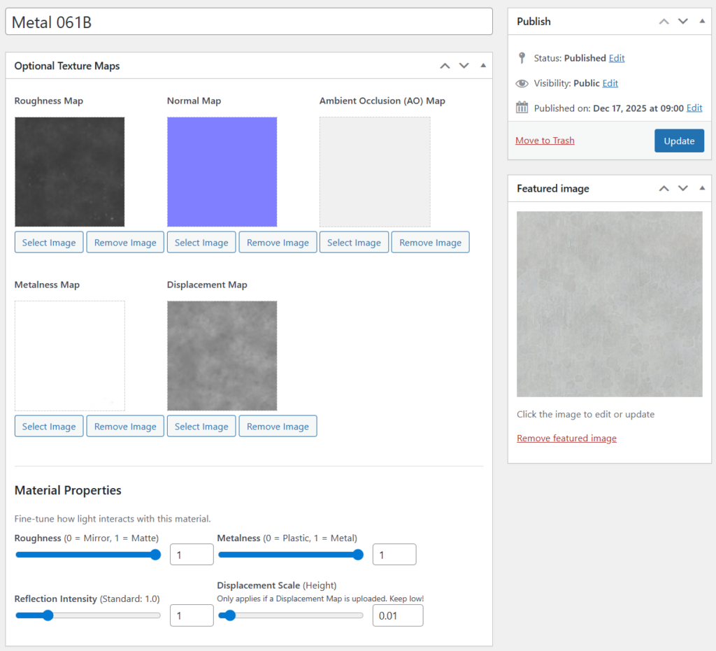 Single material page