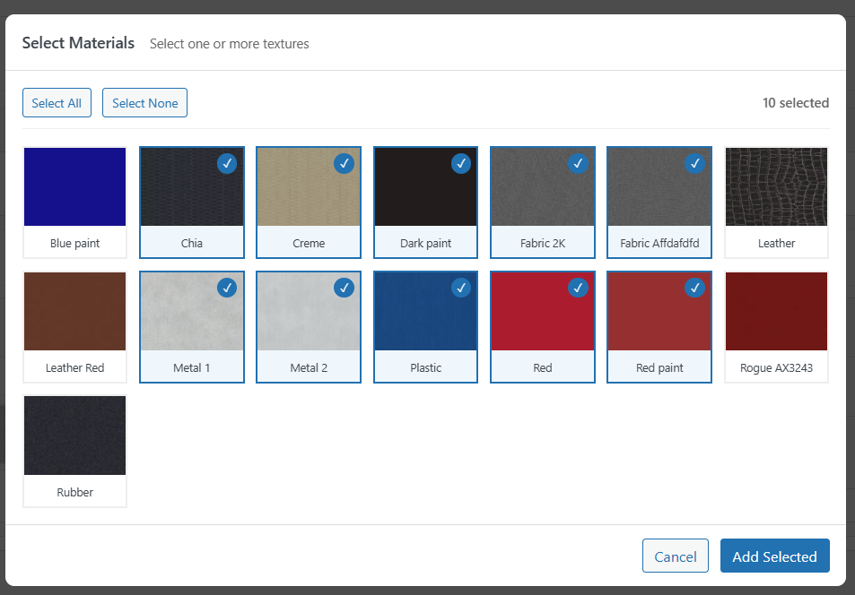 Multiselect materials for a step
